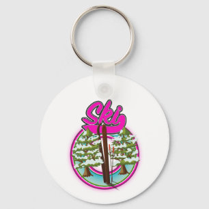 Llavero logotipo rosa de esquí vintage