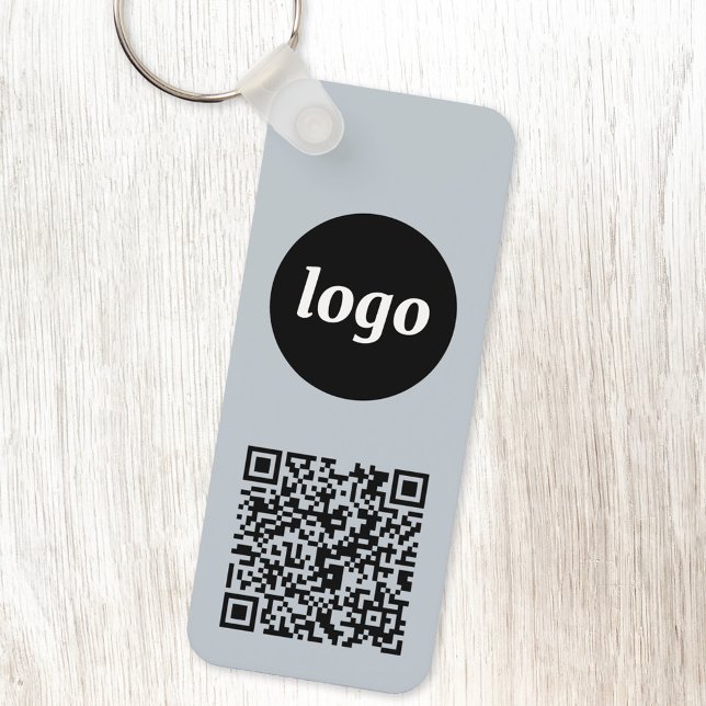 Llavero Logotipo simple Código QR Azul (Powder blue logo with QR code promotional business branding keyring)