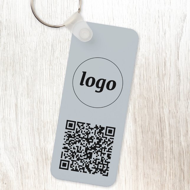 Llavero Logotipo simple Código QR Azul (Powder blue logo with QR code promotional business branding keyring)