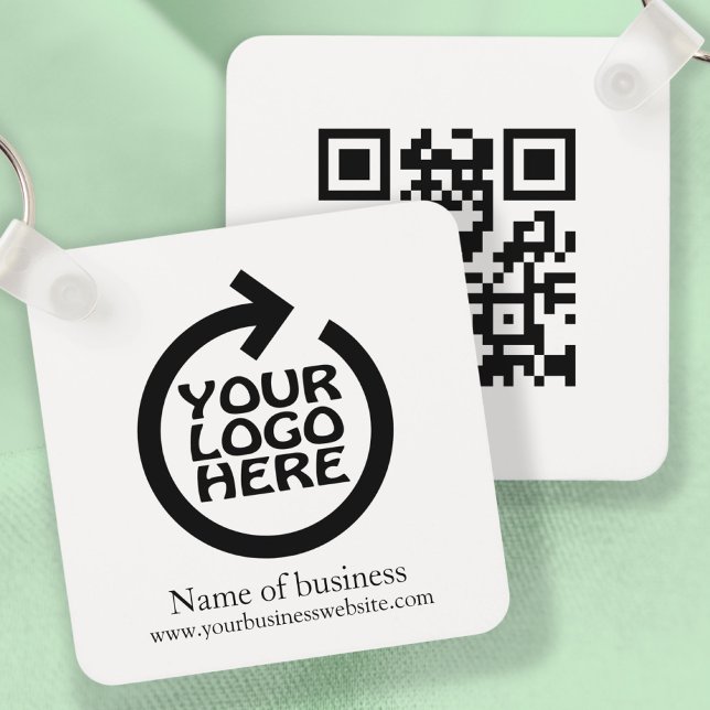 Llavero Logotipo y código QR Personalización de negocio (Logo and QR Code Personalized Business Keychain by Ricaso. Change details to suit your requirements)