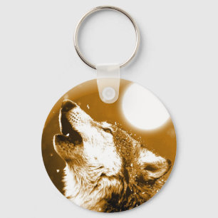 Llavero Lonely Wolf Howling en la Luna