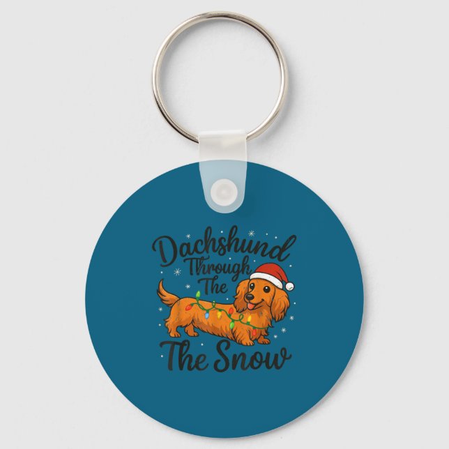 Llavero Long Hair Dachshund Through Snow Christmas Pajamas (Anverso)