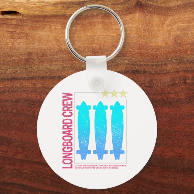 Llavero Longboard Retro Skateboard Vintage Skater Design (Anverso)