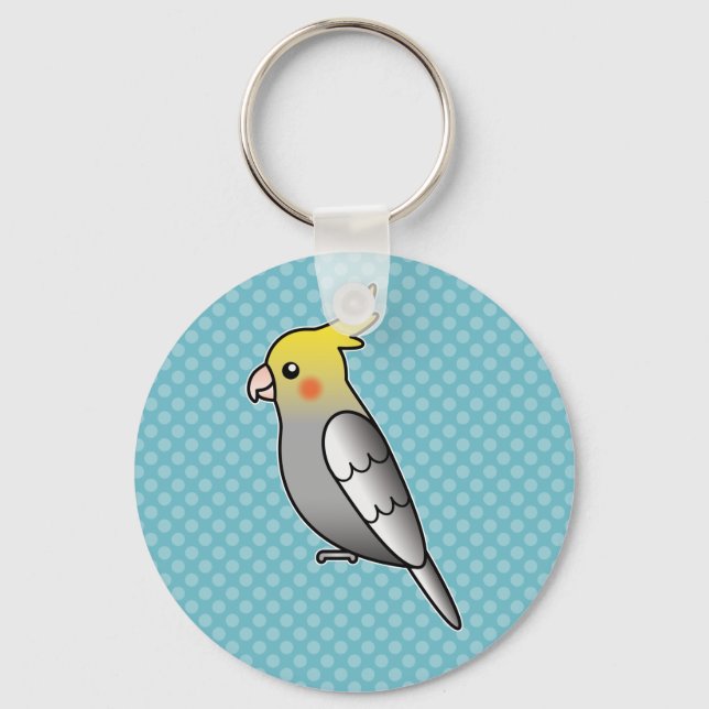Llavero Loro Cacatúa de Dibujos Animados Gris (Anverso)
