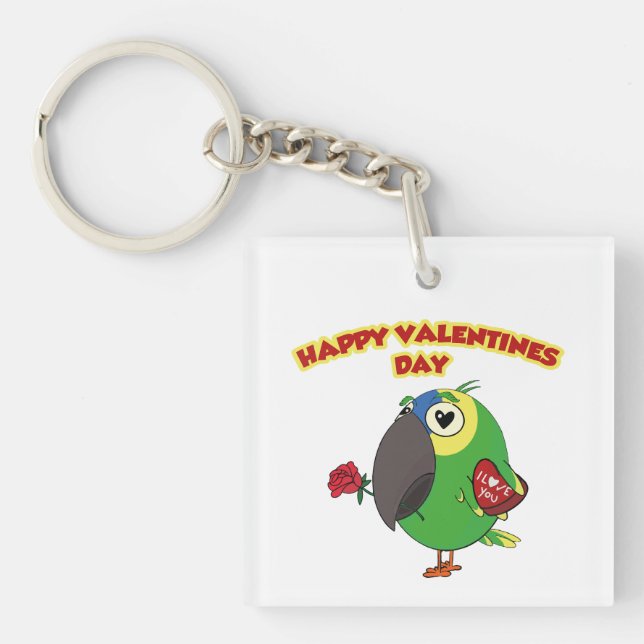 Llavero loro feliz del día de San Valentín (Frente)