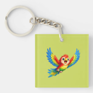 Llavero Loro lindo con ojos grandes Pájaro colorido feliz
