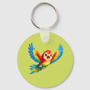 Llavero Loro lindo con ojos grandes Pájaro colorido feliz