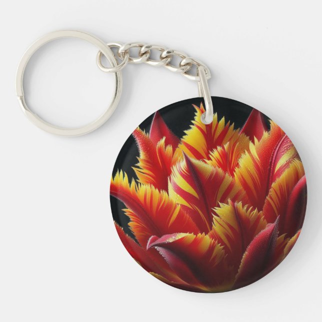 Llavero Loro Tulip Floral rojo y amarillo (Frente)