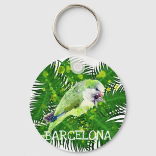 Llavero Loro verde y hojas de palmera acuarela