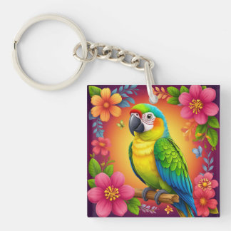 Llavero Loro Vibrante Encaramado En Una Rama