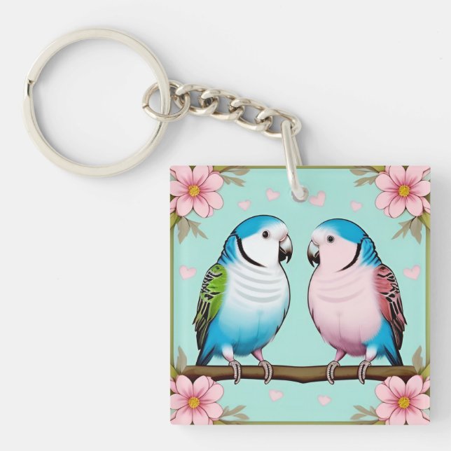 Llavero Loros Ilustrativos Hermosos Juntos (Frente)