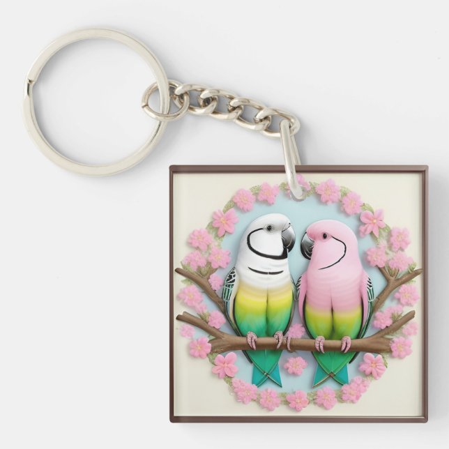 Llavero Loros Ilustrativos Hermosos Juntos (Frente)
