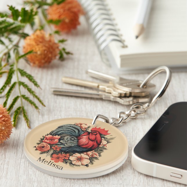 Llavero Los amantes del pollo lindo añaden nombre (Frente Derecha)