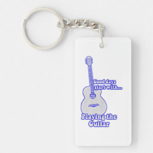 Llavero Los buenos días empiezan tocando la guitarra. azul
