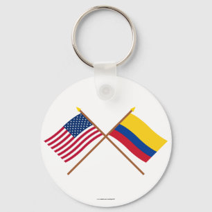 Llavero Los E.E.U.U. y banderas cruzadas Colombia