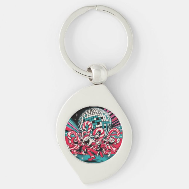 Llavero Los elfos de Santa Candy Canes bailan bajo disco (Anverso)