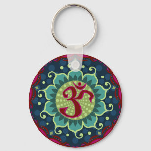 Llavero Lotus Aum - OM - Red, Blue and Teal Gift Key Chain