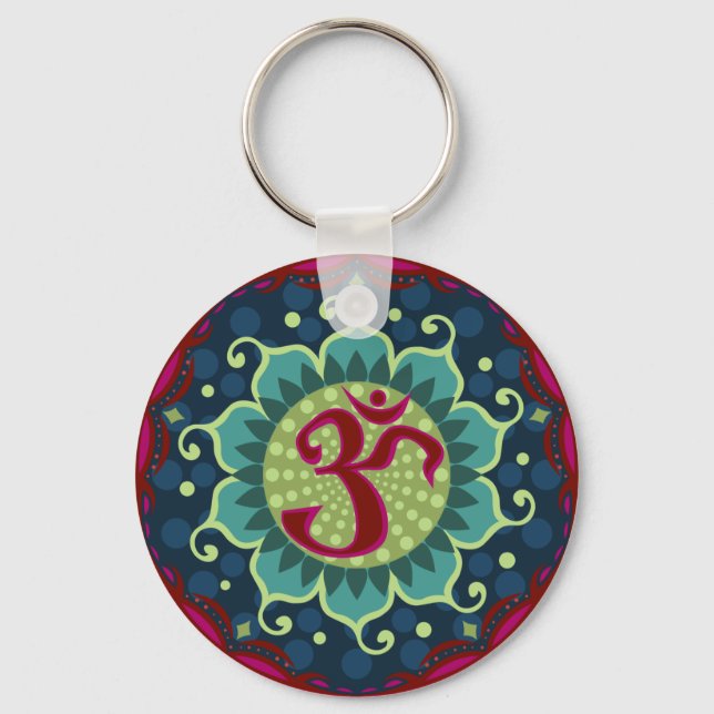 Llavero Lotus Aum - OM - Red, Blue and Teal Gift Key Chain (Anverso)