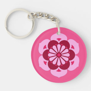 Llavero Lotus Flower Mandala, rosa Fuchsia y Borgoña