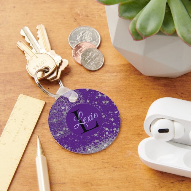 Llavero Lotus Mandala con estrellas de plata en Personaliz (Escritorio )