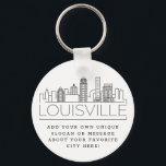 Llavero Louisville, KY Stylized Skyline | Lema Personaliza<br><div class="desc">Una cadena de claves única que representa la hermosa ciudad de Louisville,  KY. Este llavero presenta un estilizado ilustracion del paisaje único de la ciudad con su nombre bajo. Debajo del nombre de la ciudad hay un lugar para tu lema único o declaración sobre tu ciudad favorita.</div>