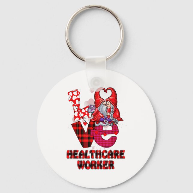 Llavero Love Gnome Healthcare Worker Valentines Day Heart  (Anverso)