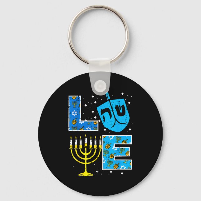 Llavero Love Hanukkah Dreidel Menorah Jewish Chanukah Men  (Anverso)