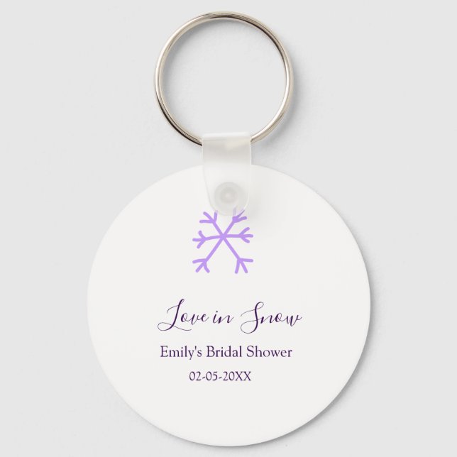Llavero Love in Snow bridal shower purple snowflakes paste (Anverso)