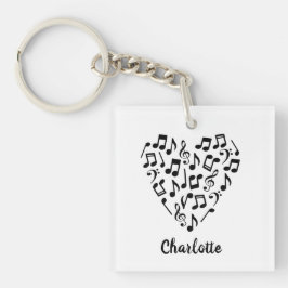 Llavero Love Music Heart of Music Notes with Name