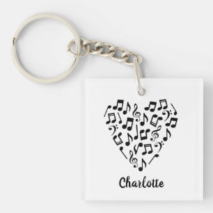 Llavero Love Music Heart of Music Notes with Name