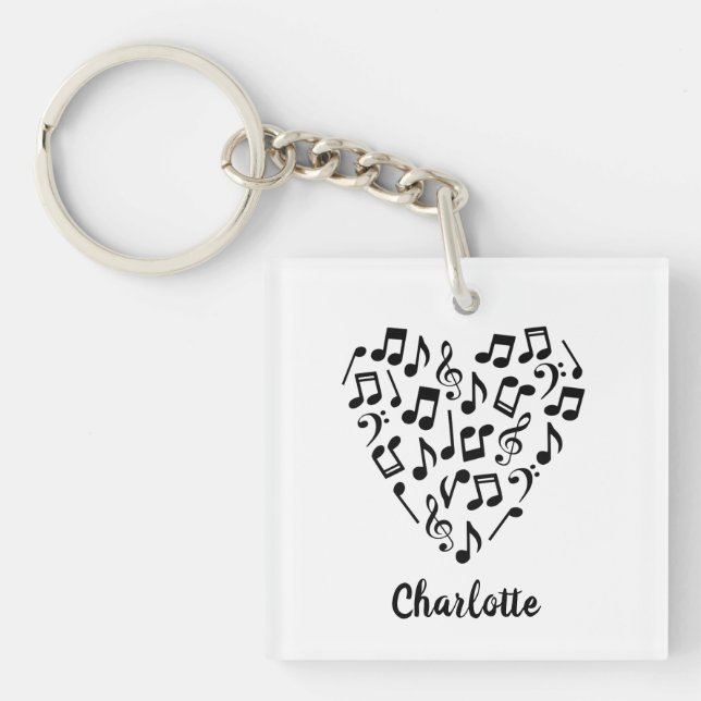 Llavero Love Music Heart of Music Notes with Name (Frente)