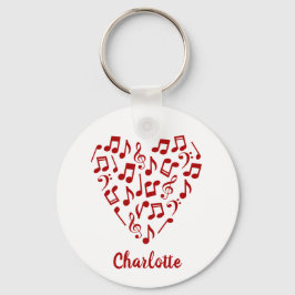 Llavero Love Music Heart of Red Music Notes with Name