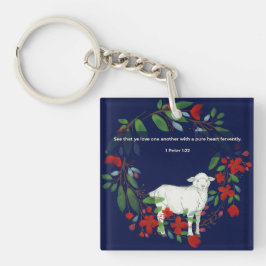 Llavero Love One Another | Lamb & Floral Acrylic Keychain