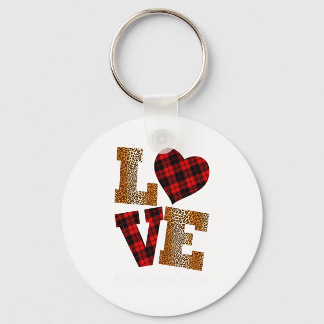 Llavero Love Plaid Red Leopard Kindergarten Teacher Valent (Anverso)