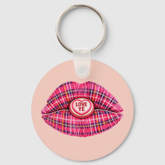 Llavero Love Ye Scottish Tartan Kiss Lips Scotland pink
