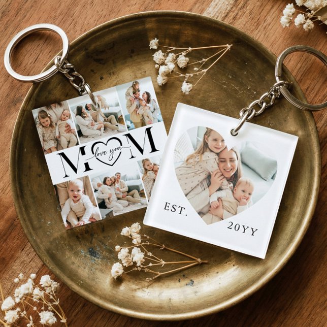 Llavero Love You Mom Heart Photo Collage Keepsake Gift (Love You Mom Heart Photo Collage Keepsake Gift Keychain)