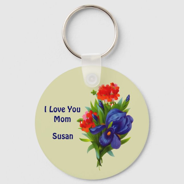 Llavero Love You Mom Iris Flower Personalizable Keychain (Anverso)