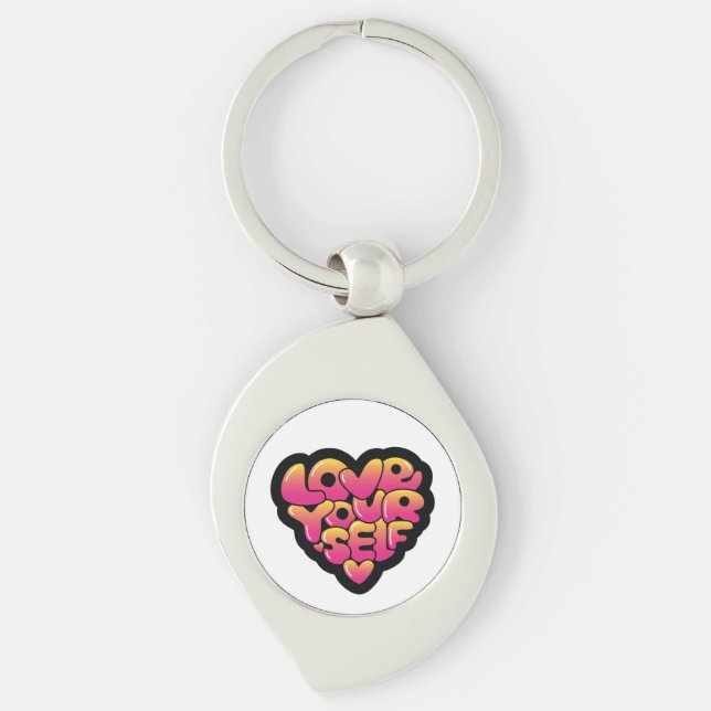 Llavero Love Yourself Typography Heart Sticker  (Anverso)