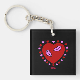 Llavero Lovely Heart Kisses Square Keychain