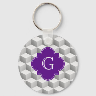 Llavero Lt Grey White 3D Look Cubes Purple Monogram