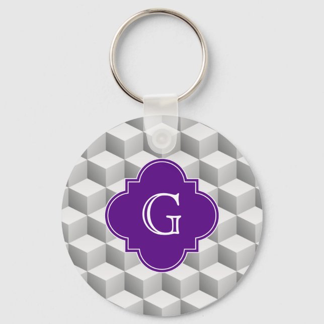 Llavero Lt Grey White 3D Look Cubes Purple Monogram (Anverso)