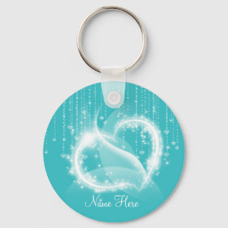 Llavero Lt Turquoise Sparkly Hearts Keychain