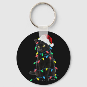 Llavero Luces de árbol de Navidad de gato negro divertido 
