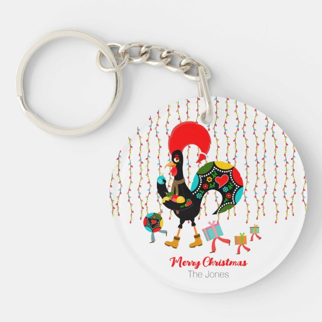 Llavero Luces de navidad, baubles, regalos y Rooster (Frente)