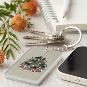 Llavero Luces de Navidad de Gatos Negros Amante de Gatos Á