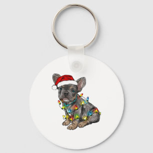 Llavero Luces de Navidad Perro Bulldog Francés Santa Xmas