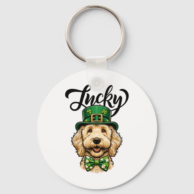 Llavero Lucky Goldendoodle perro día de San Patricio niños (Anverso)