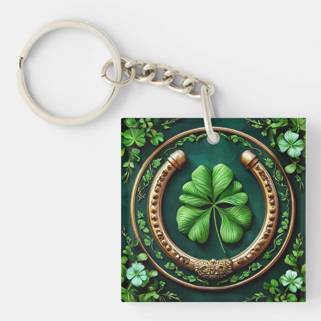 Llavero Lucky Horseshoe and Clover Design (Frente)