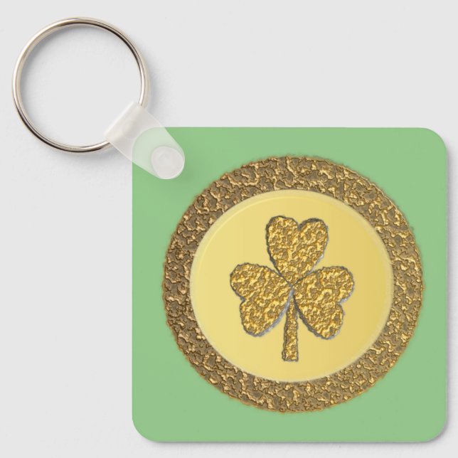 Llavero Lucky Irish Shamrock Gold Coin Personalizado (Anverso)