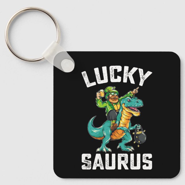 Llavero Lucky Saurus Dinosaur T Rex St Patrick's Day (Anverso)